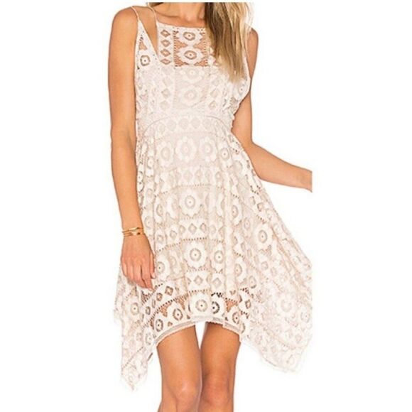 Free People Lace Just Like Honey Mini Dress Sz 4 White Backless Cottagecore VSCO - Picture 9 of 11